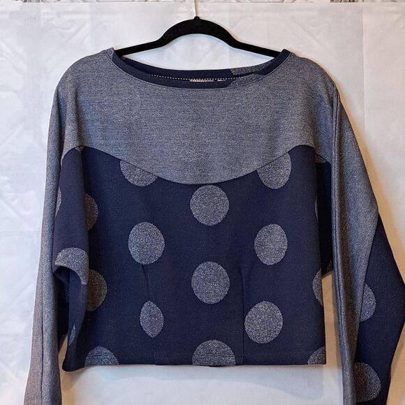 Anthropologie Metallic Dot Sweatshirt in Navy/Gray Color Block Style - Size M - Picture 1 of 11